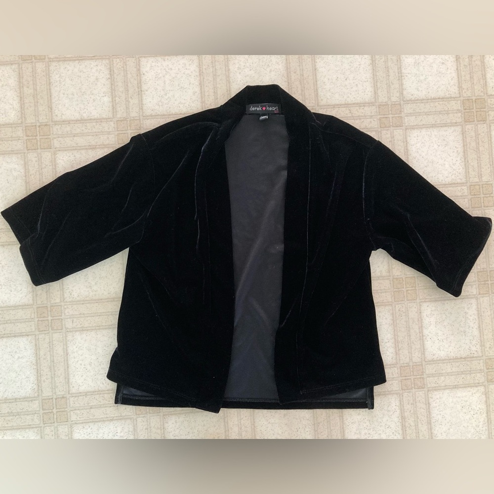 NWOT Derek Heart Black Velvet Open Front Cardigan Jacket Girls 10 12